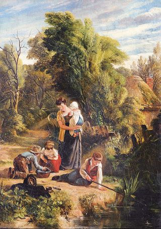 Mutter mit Kindern an einem Teich