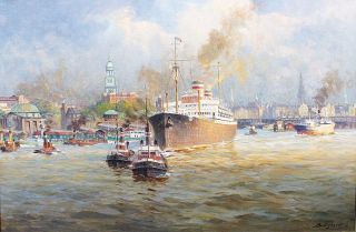 The Hapag-steamer 'St. Louis' in the harbour in Hamburg