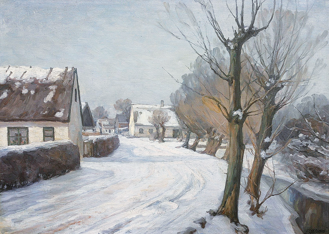 Dänische Dorfstraße im Winter
