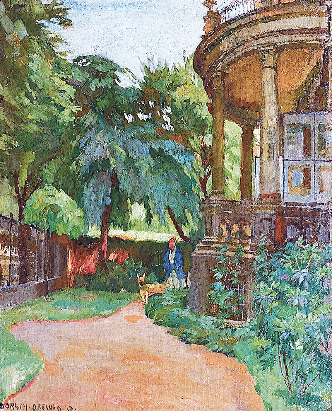 Dresden: Villa und Park in der Tiergartenstraße mit Dame und Dogge