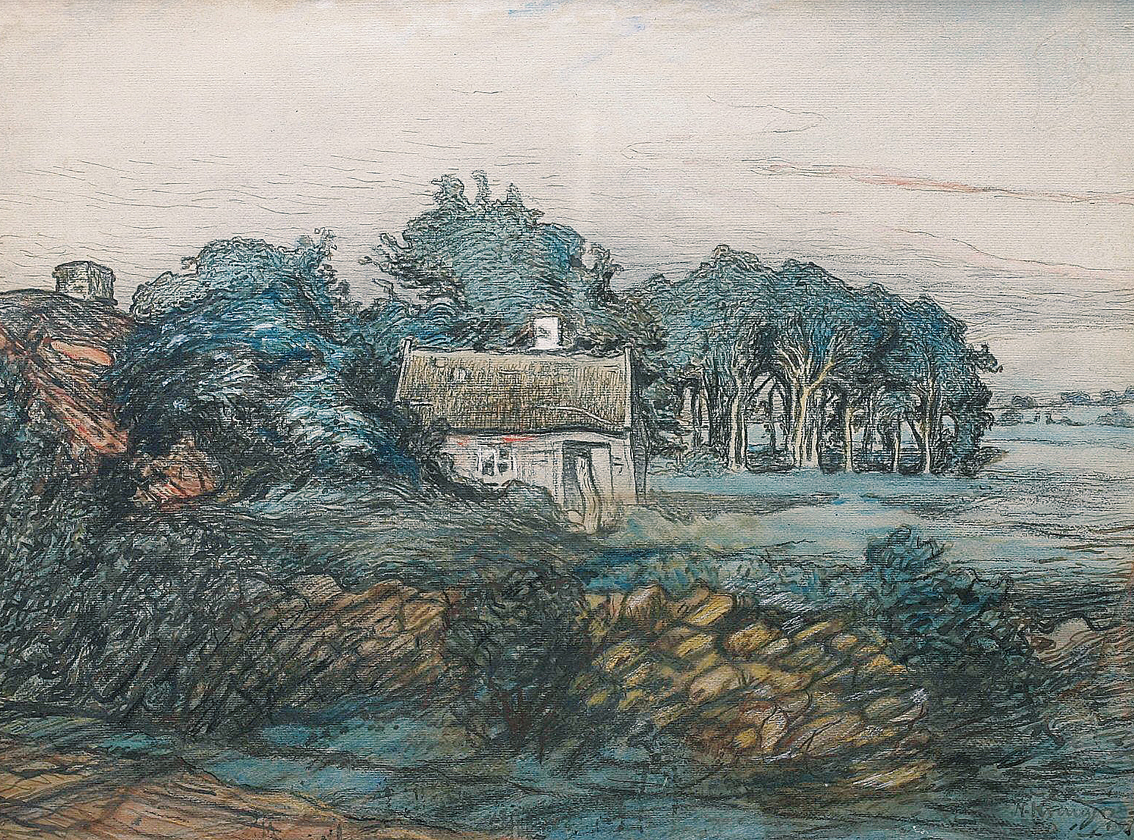 Landschaft mit Torfstich, Kate und Wäldchen bei Wasberg