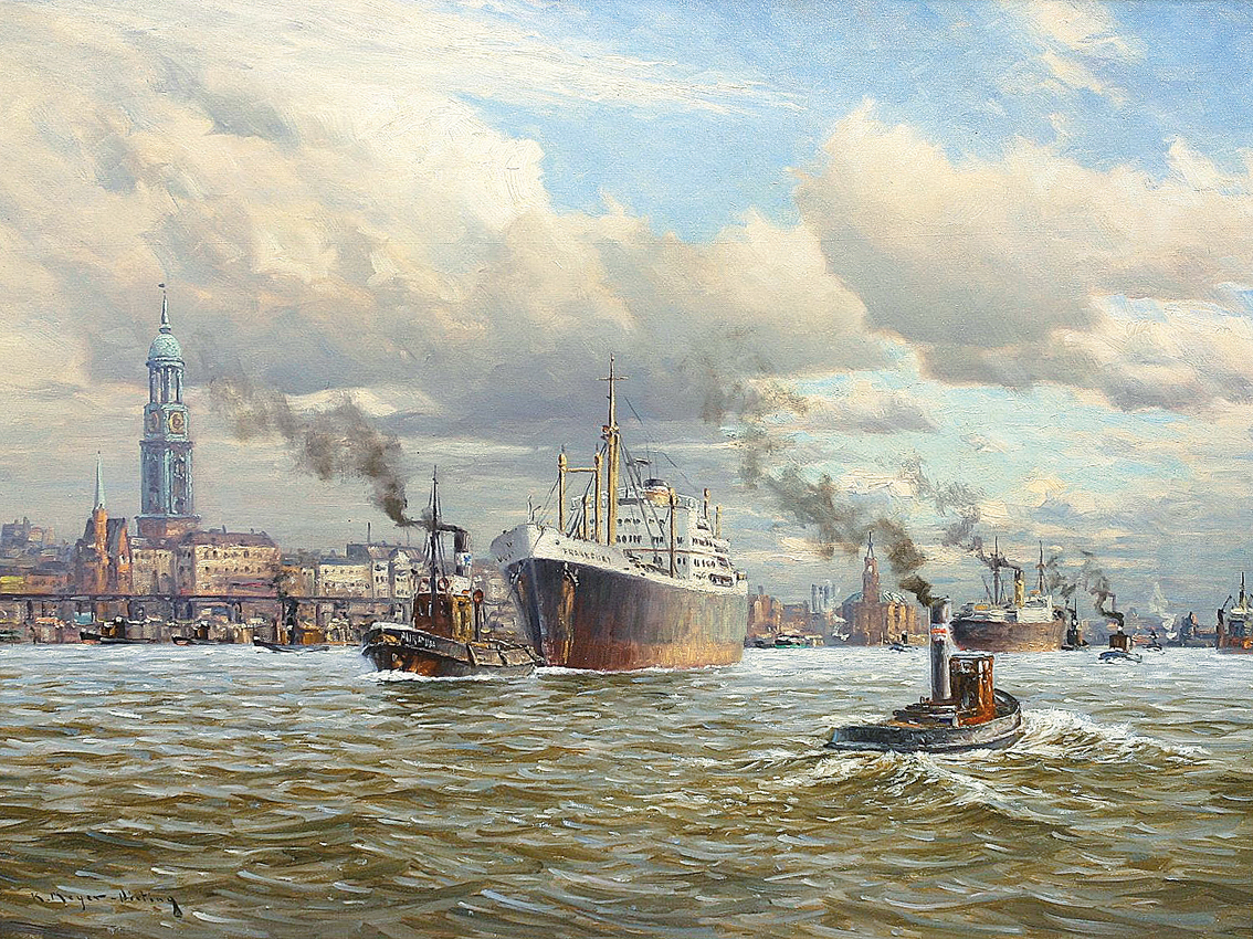 Karl Meyer-Nieting - Hapag-Dampfer 'Frankfurt' und weitere Schiffe im Hamburger Hafen Hapag-Dampfer 'Frankfurt' und weitere Schiffe im Hamburger Hafen