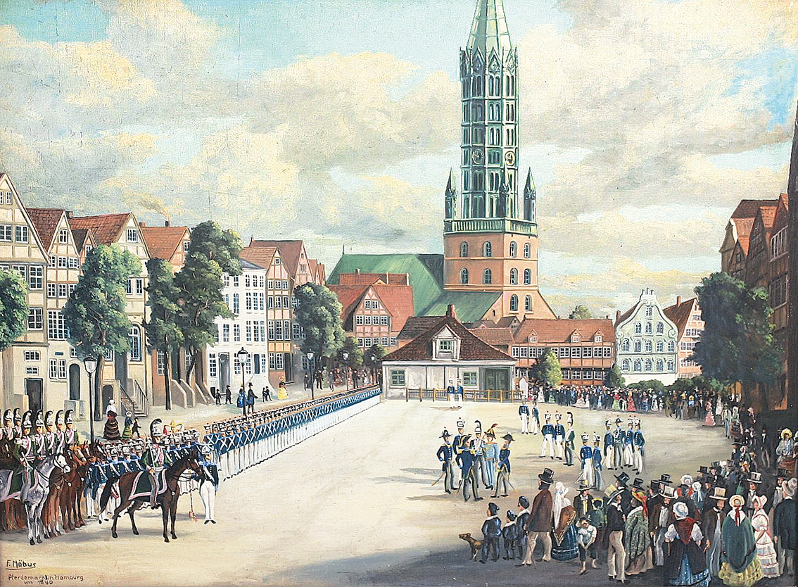 Große Wachtparade auf dem Neuen Pferdemarkt zu Hamburg um 1840
