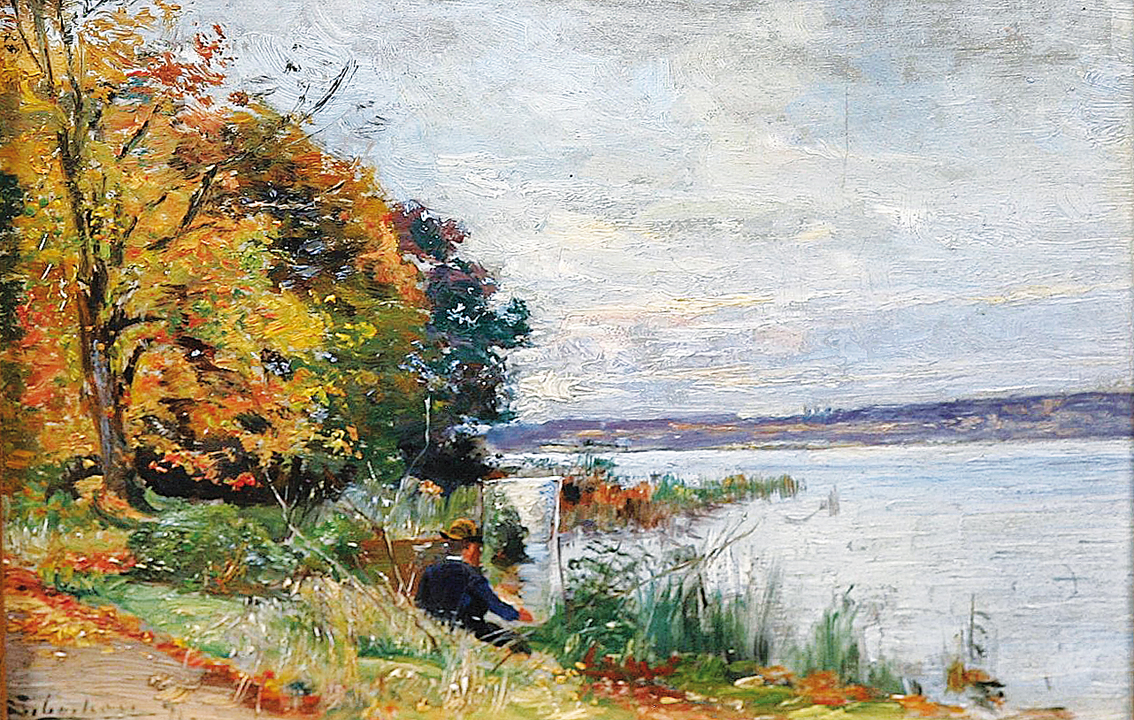 Maler am Ufer eines Sees