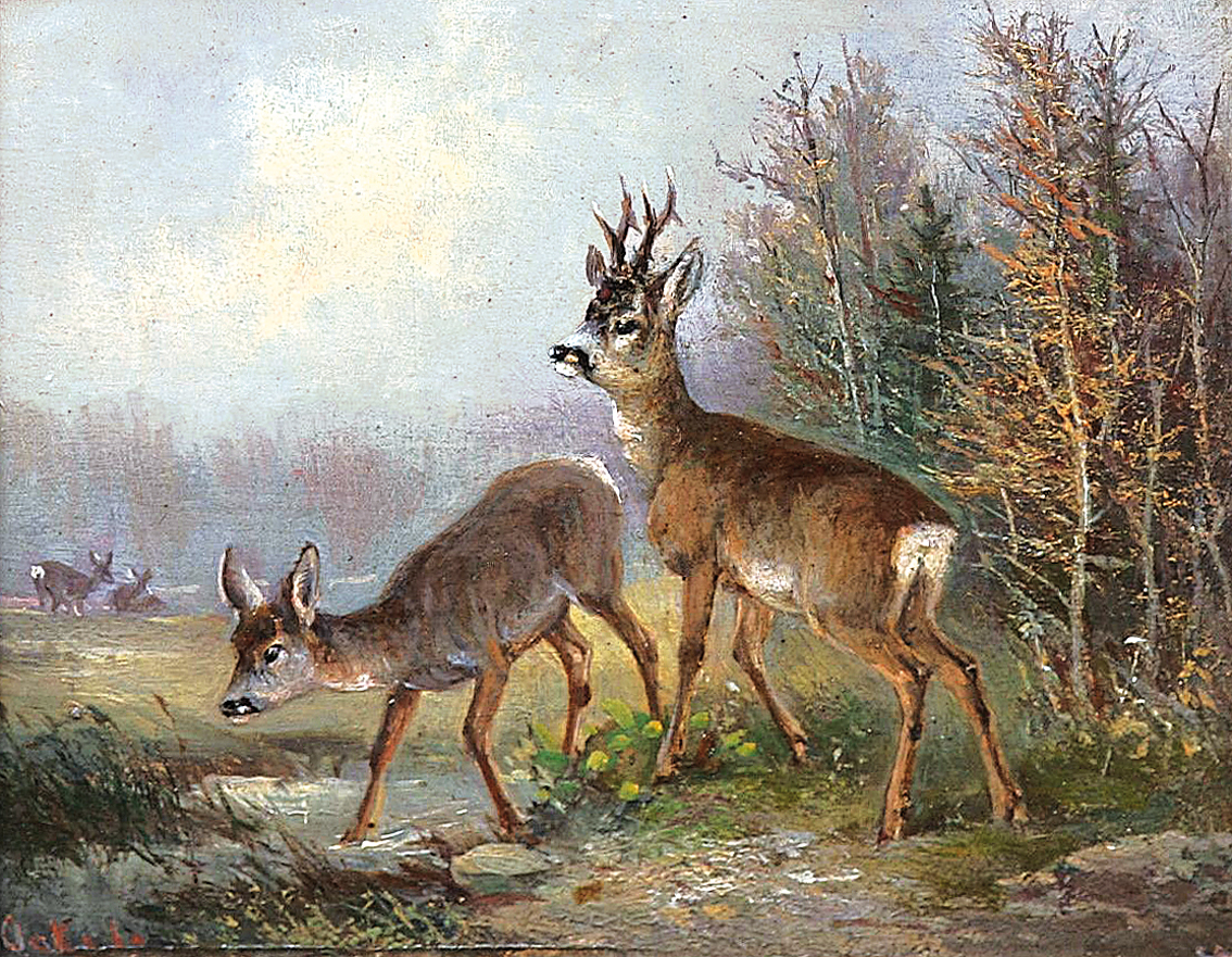 Eduard Ockel - Deer at the forest edge Deer at the forest edge