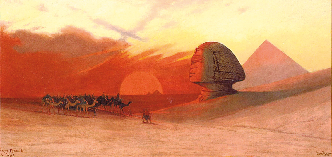 Karawane in der Wüste vor der Sphinx