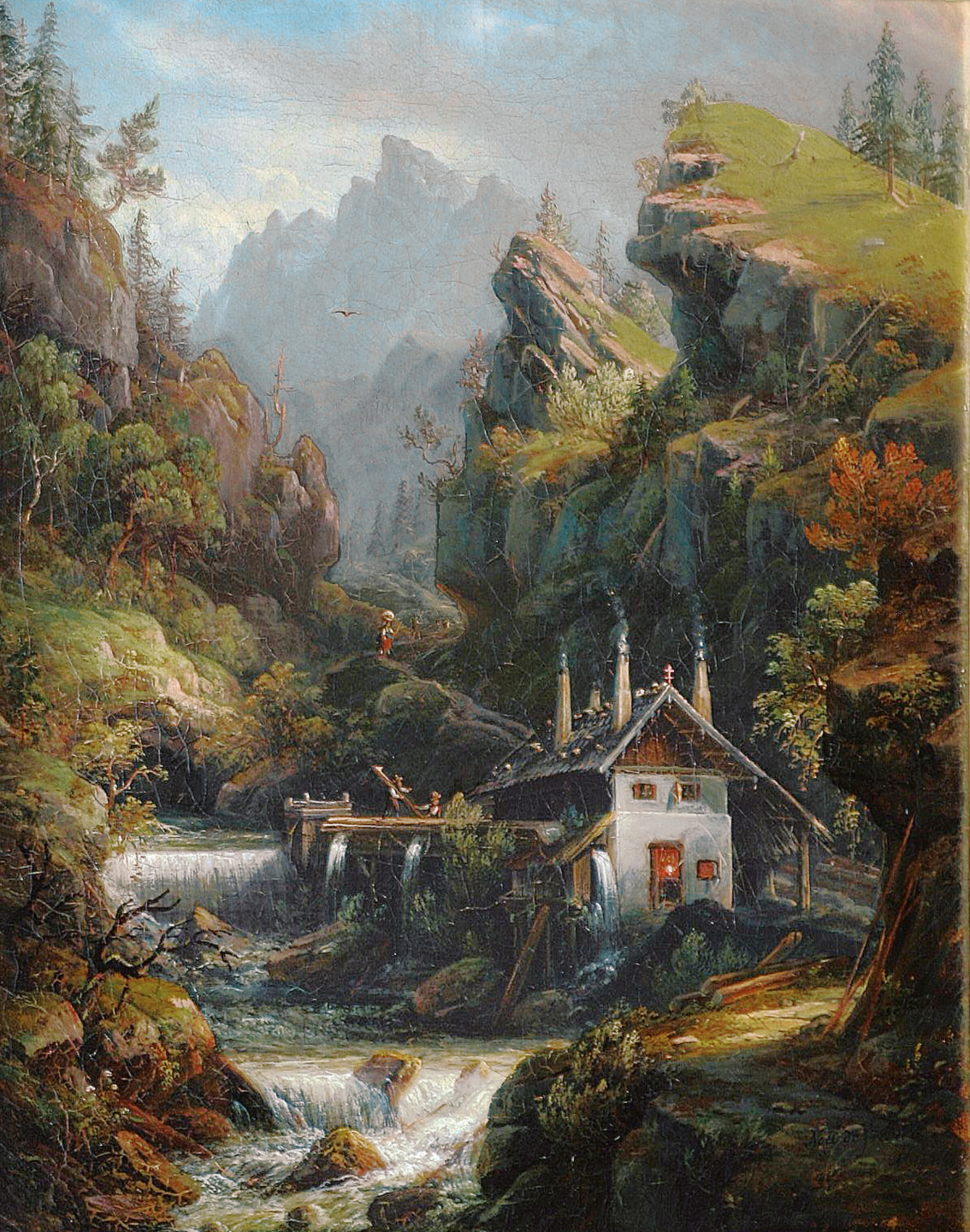 Noel de Freville - Gebirgslandschaft mit Wassermühle Gebirgslandschaft mit Wassermühle
