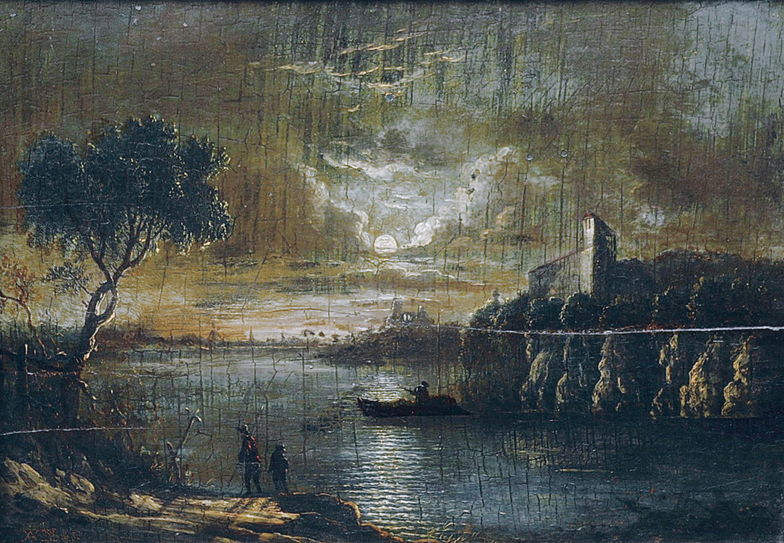 A moonlit river landscape