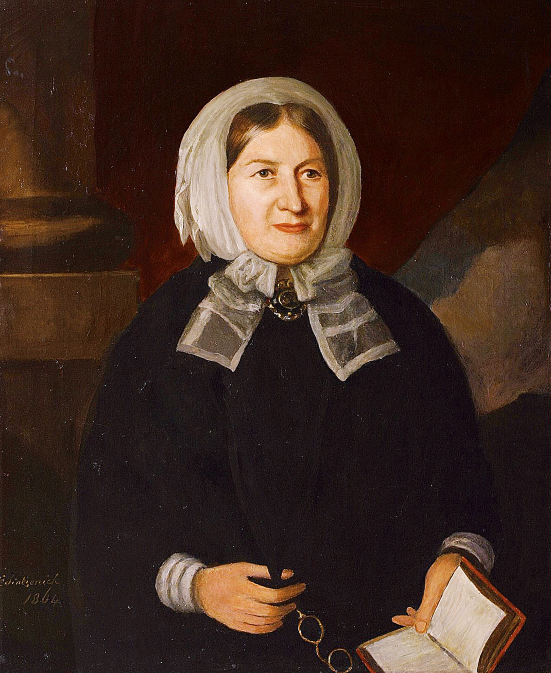 Biedermeier-Bildnis einer Dame mit weißem Kopftuch