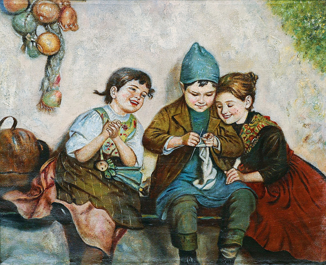 Three children on a bench