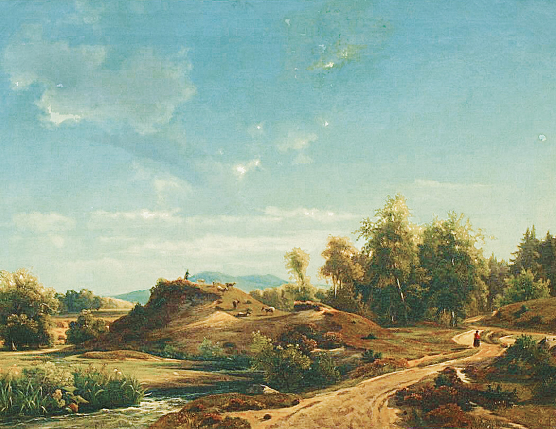 Landschaft mit Ziegenherde im Sonnenlicht