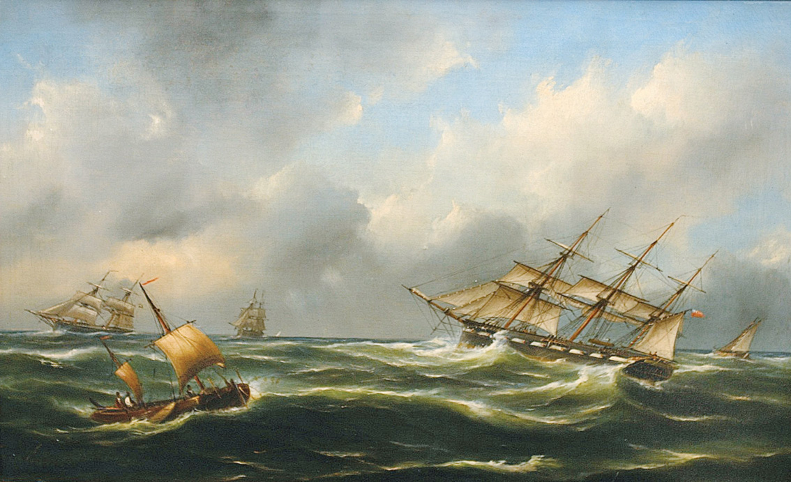 Holländische Fregatte und holländische Zweimaster auf bewegter See