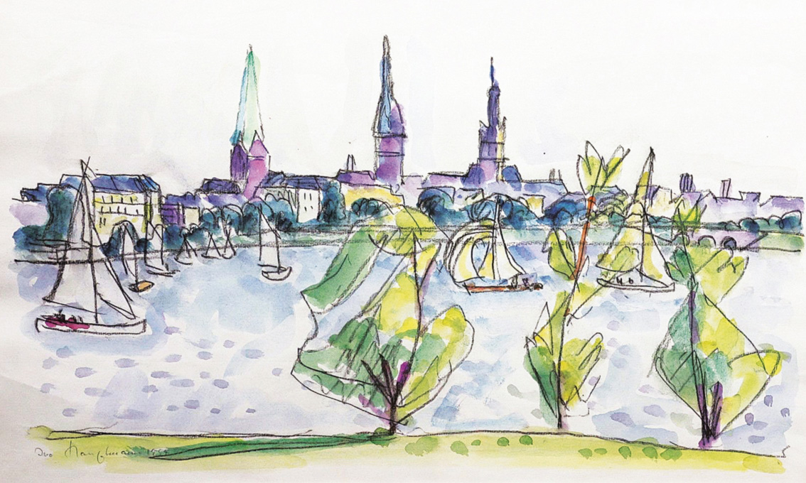 Blick über die Alster auf Hamburg