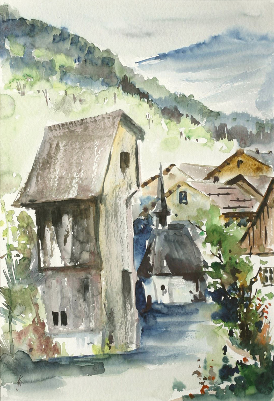 View of a village in the mountains