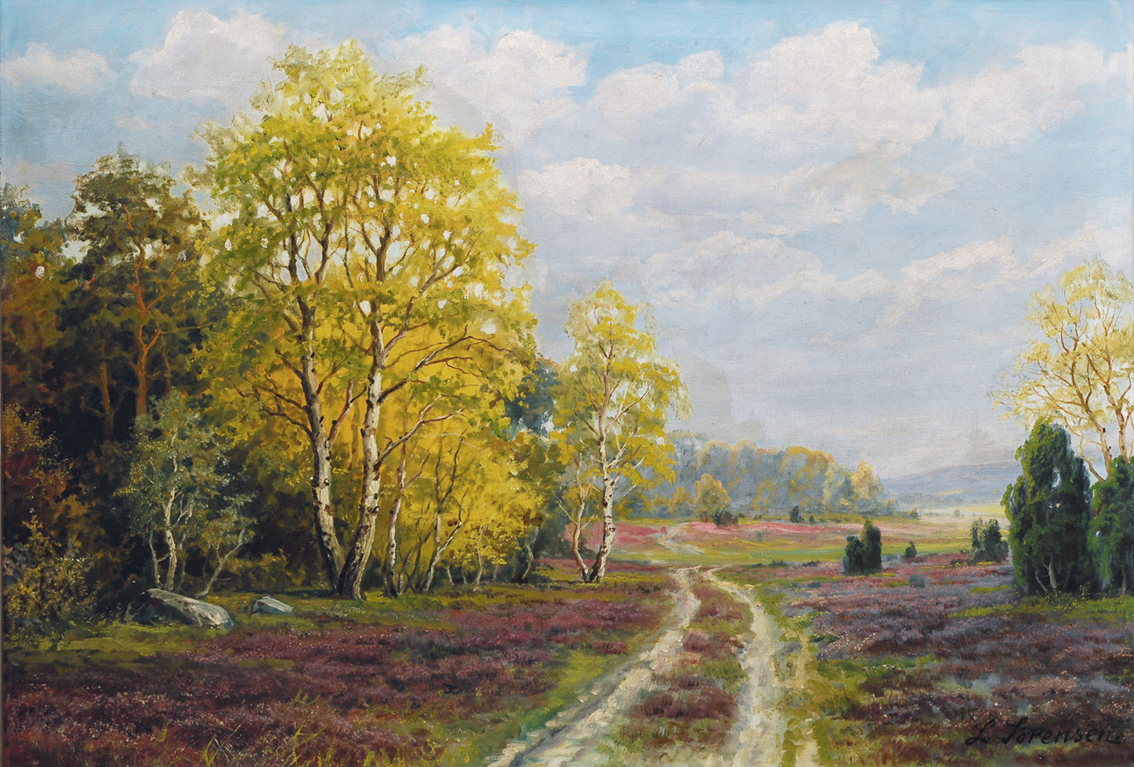 A heath landscape with birches and a track