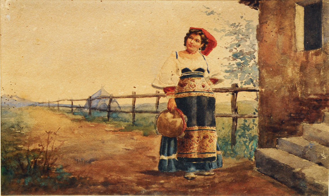 A young gipsy girl with a tambourine