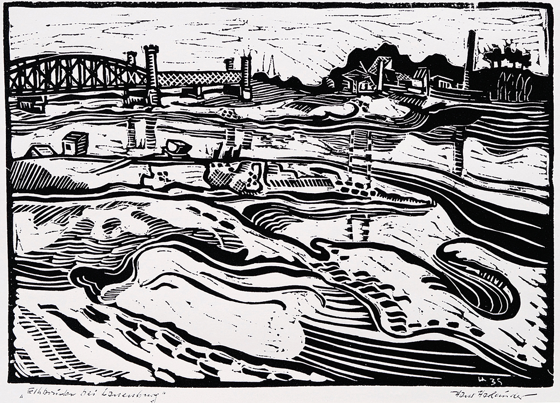 A set of 5 linocuts with landscapes
