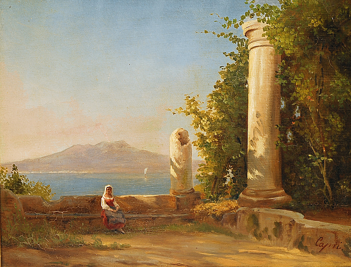 Säulenhof vor Capri mit junger Italienerin
