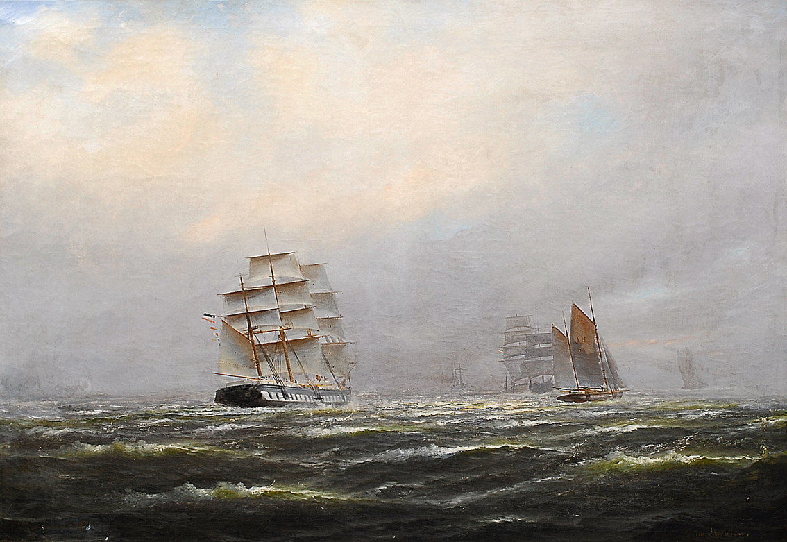 A frigate and other sailing ships