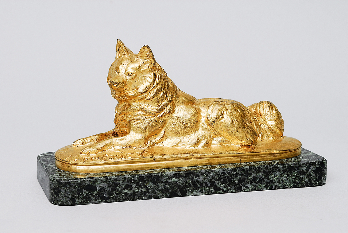 Vergoldete Bronze-Figur 'Schlittenhund'