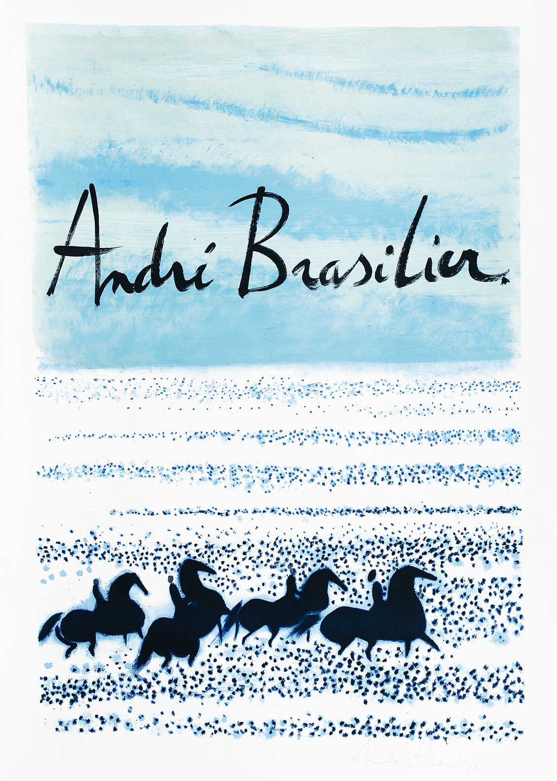 A hand-signed poster: a rider at the sea