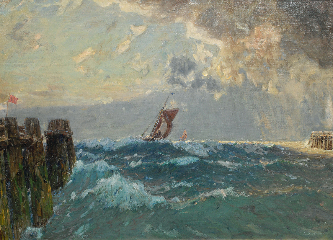 Some fisherboats at stormy sea