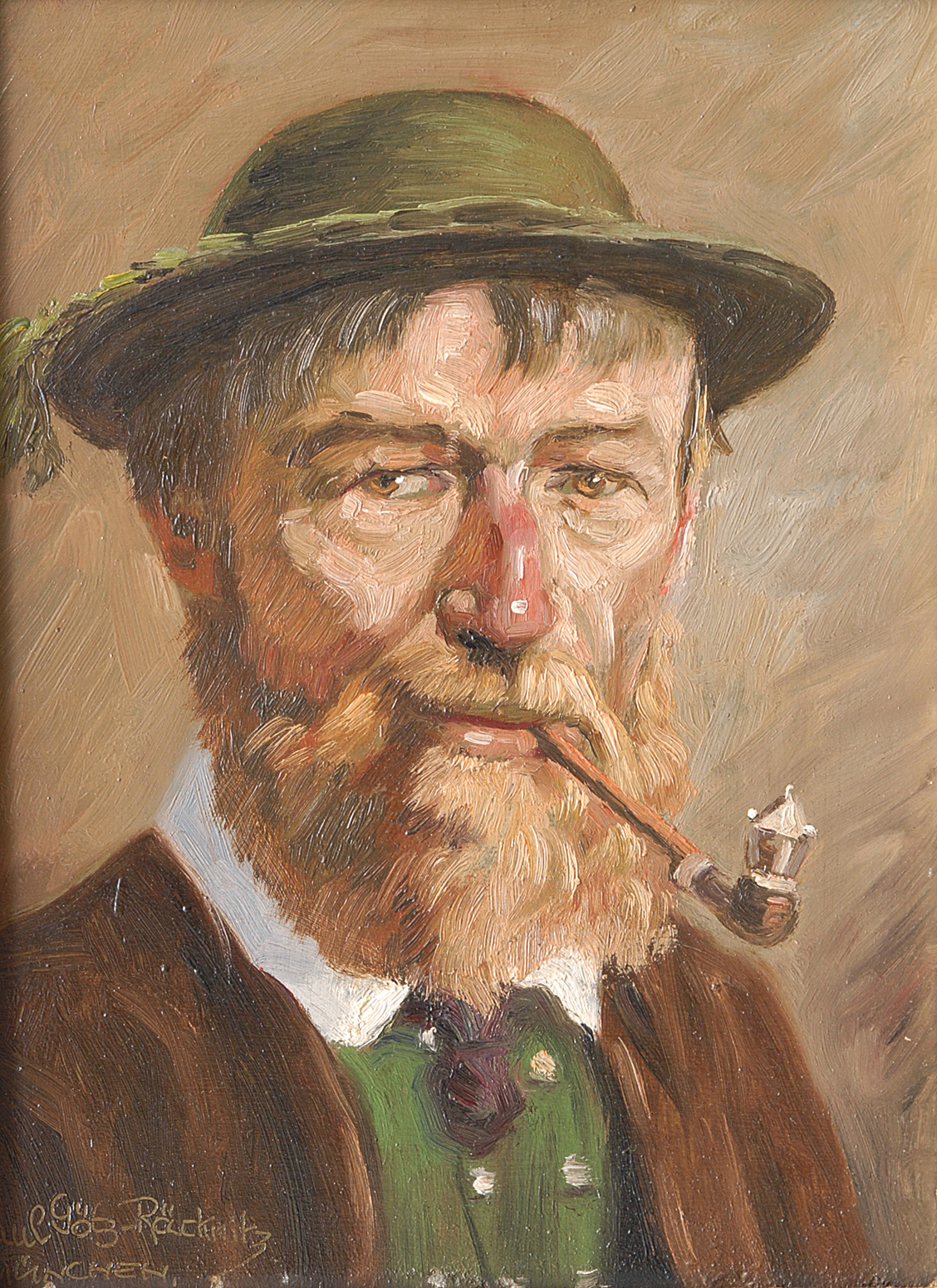 Paul Götz-Räcknitz - Portait of a man with a pipe Portait of a man with a pipe