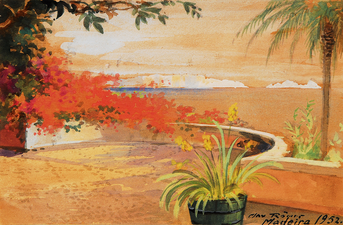 3 Landschafts-Aquarelle mit Ansichten von Madeira und Estoril