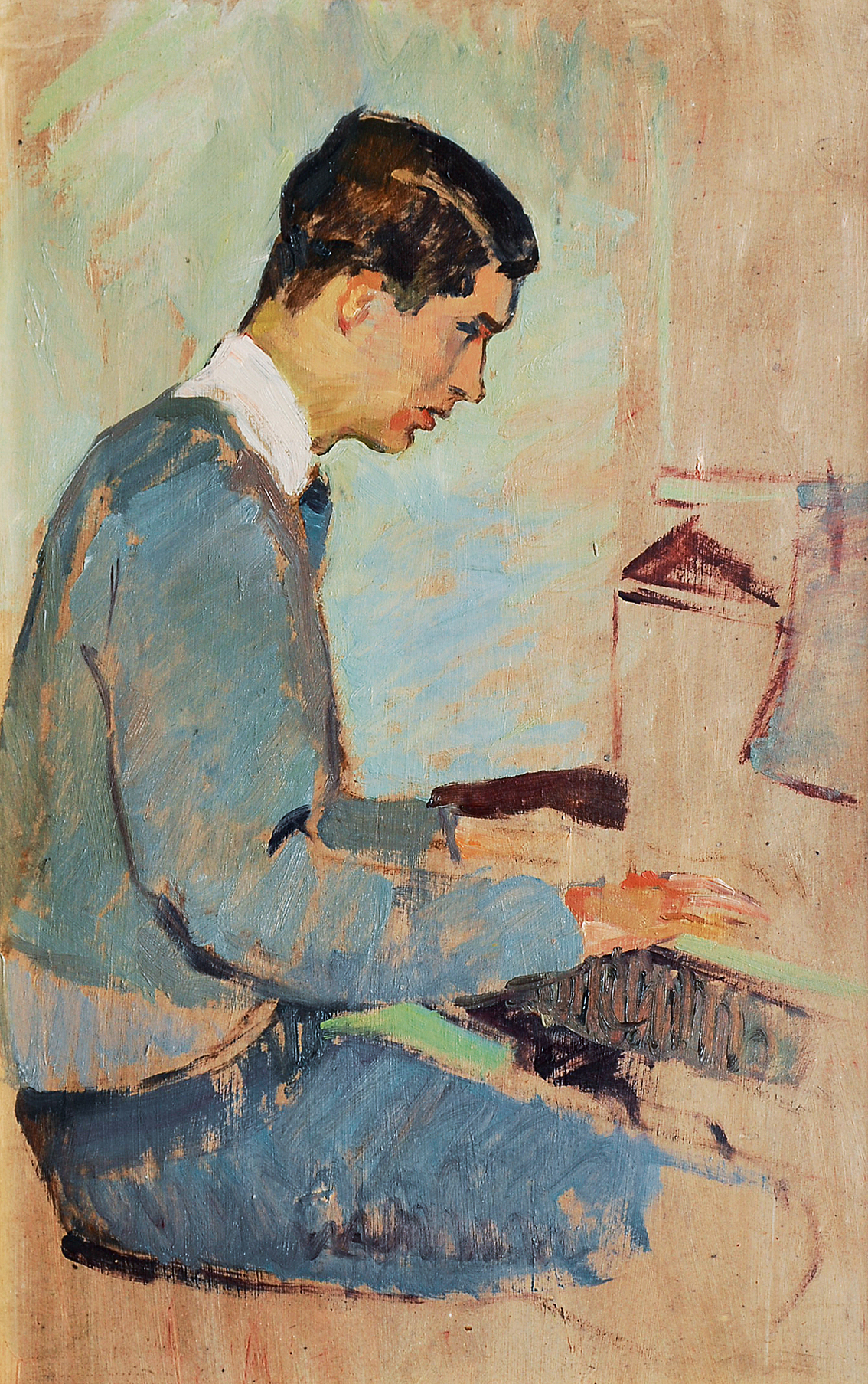 Der Sohn des Künstlers am Klavier