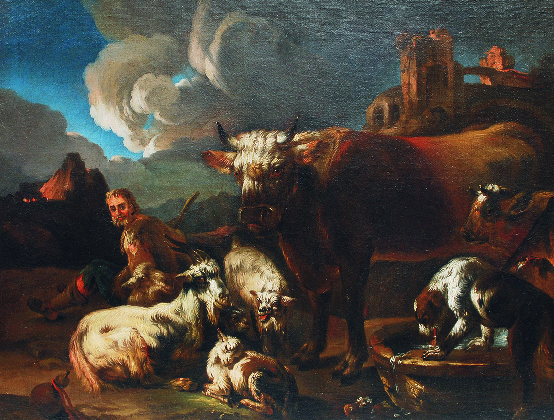 Römische Landschaft mit rastendem Hirten und seiner Herde