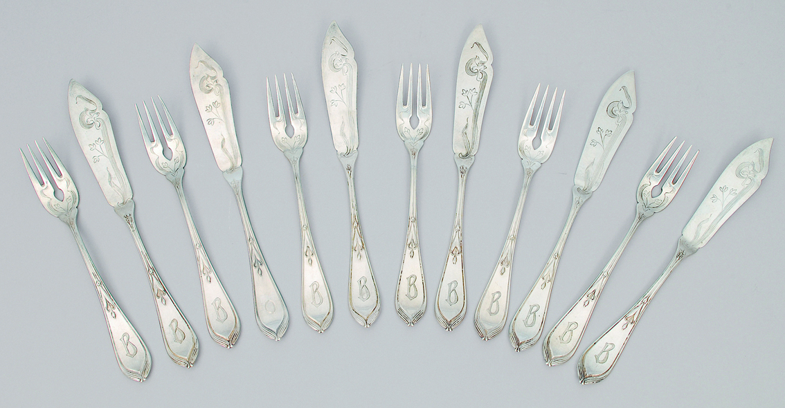 An Art-Nouveau fish cutlery 'Bremer Lilie' for 6 persons