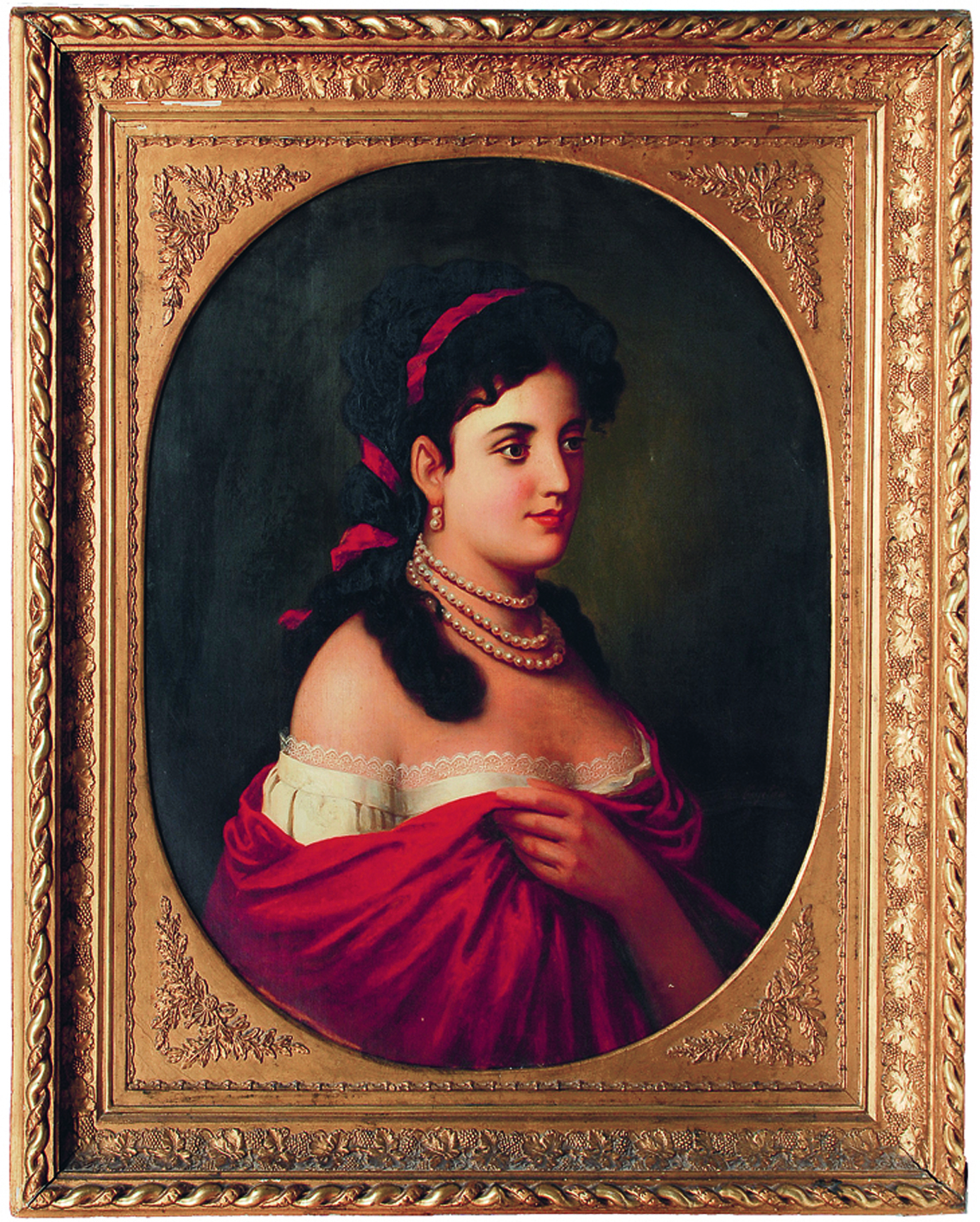 A young lady with pearls