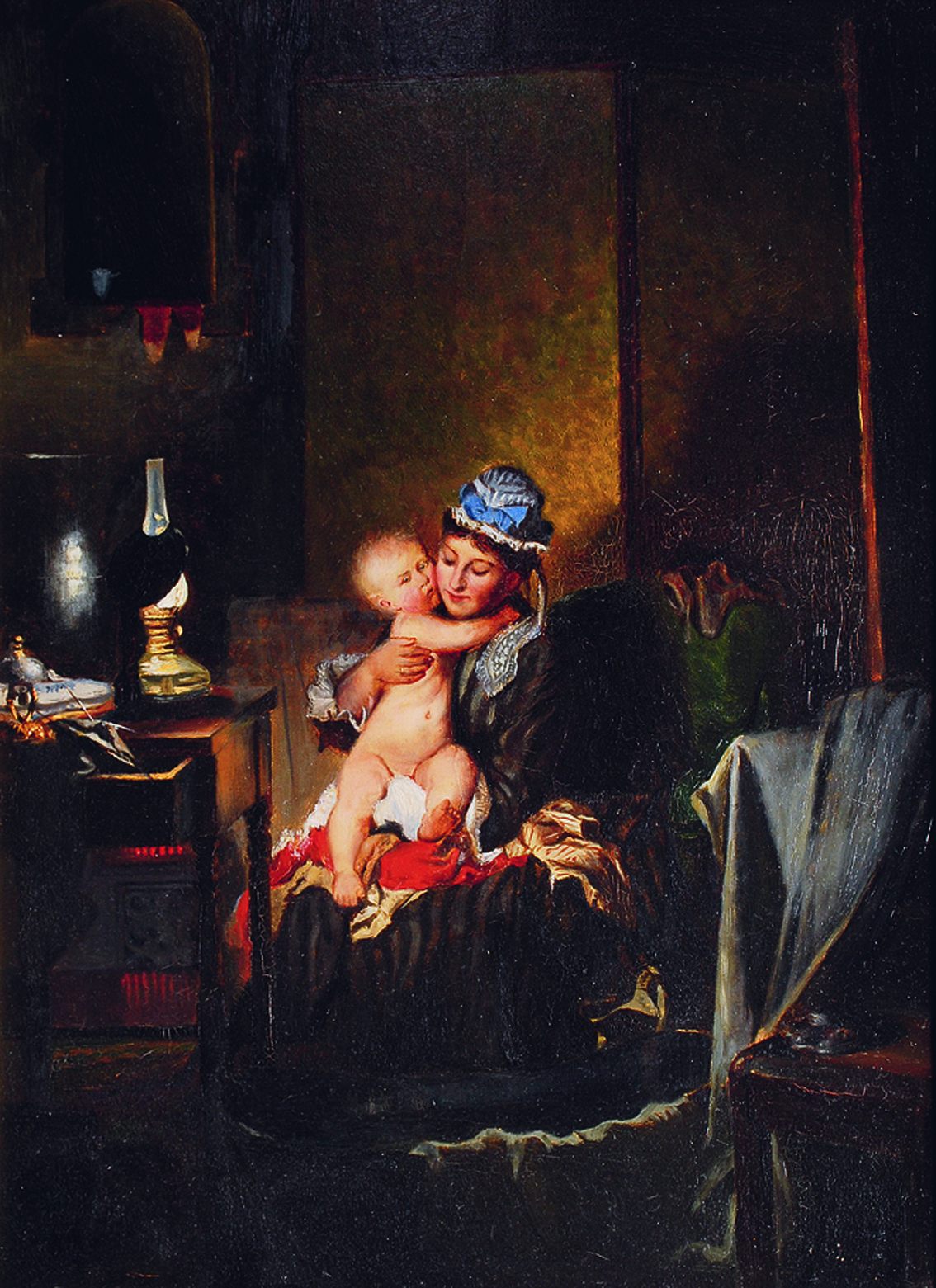 An interior with a mother and a child