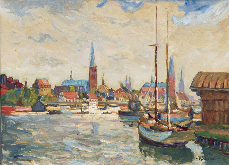 Blick auf den Hafen von Lübeck