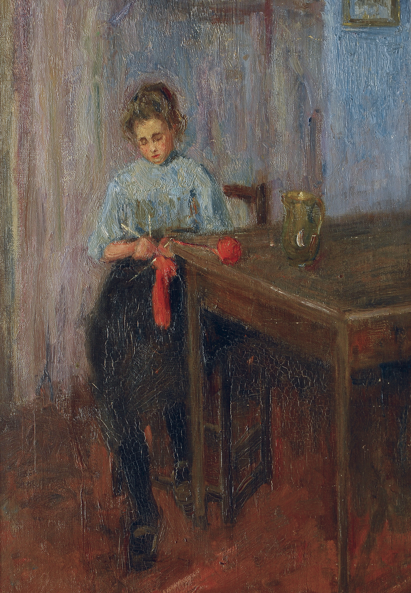 A girl knitting