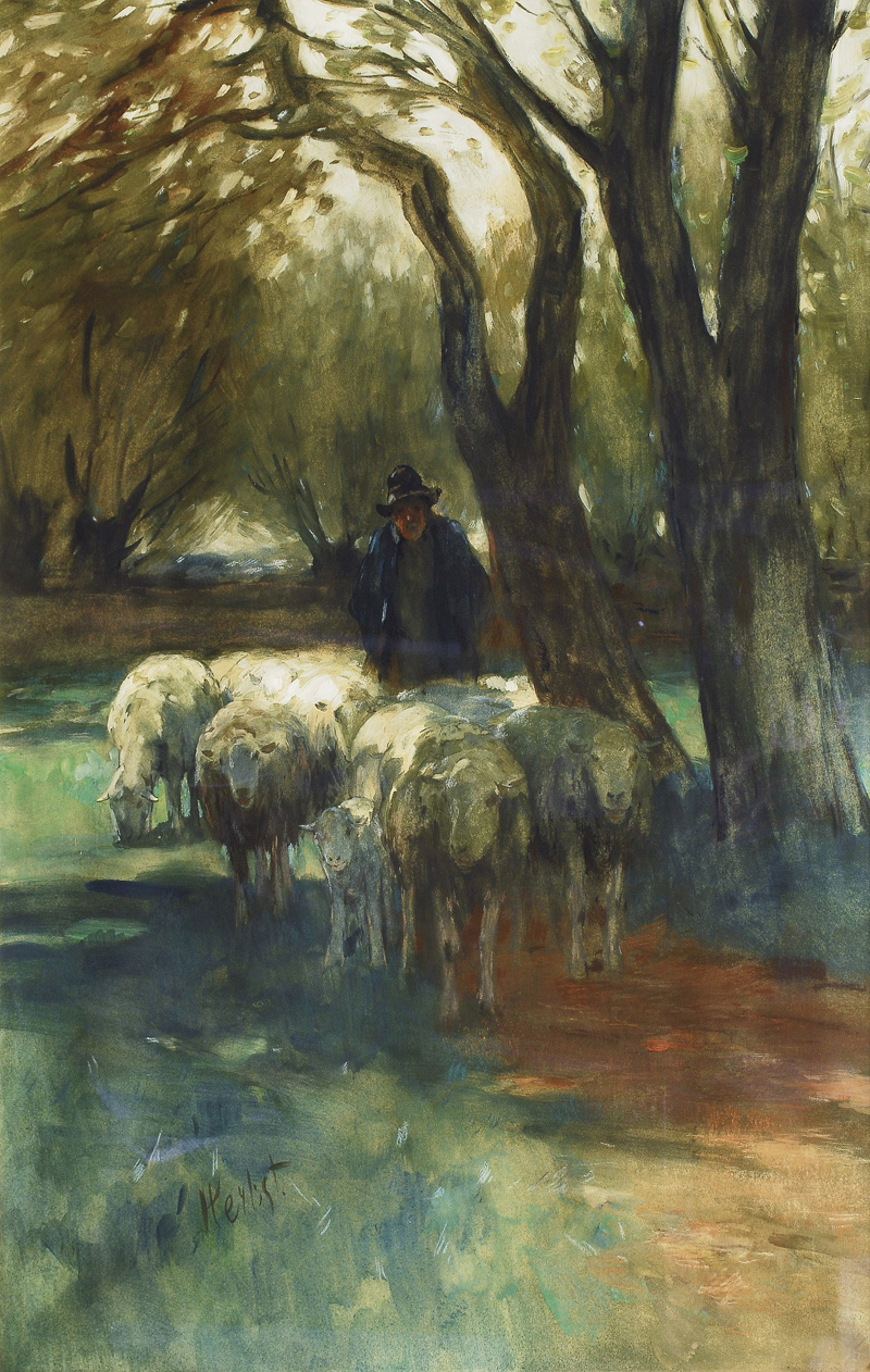 A farmer with sheep