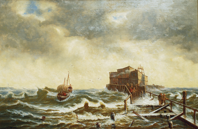 Fishing boat in the stormy sea