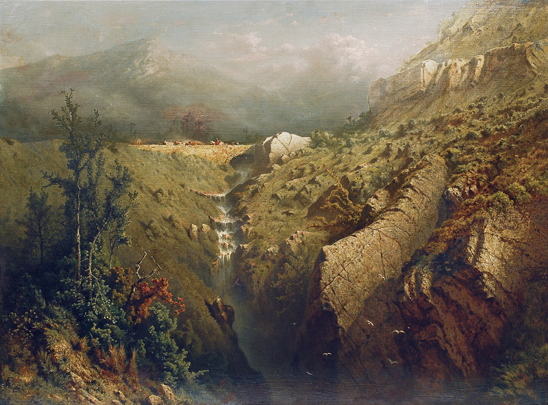 Mountain landscape with waterfall