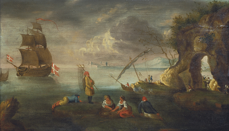 Southern coastel scene with a danish frigate