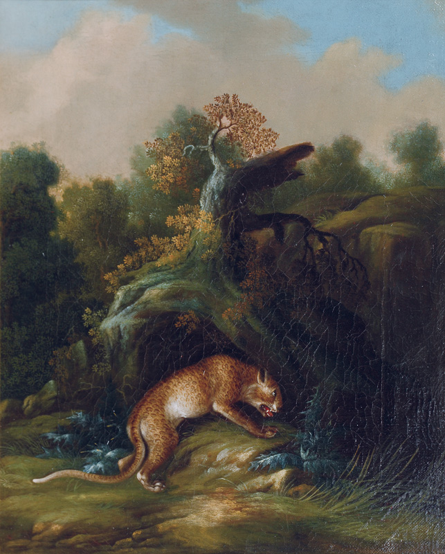 A pair of paintings: leopard and wolf