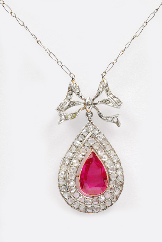 A diamond necklace with synthetic ruby
