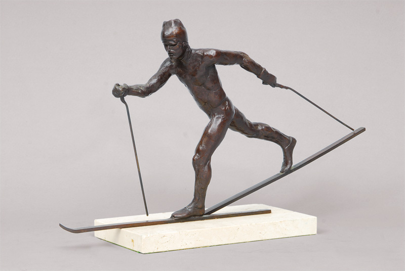 A bronze figure 'Skier'