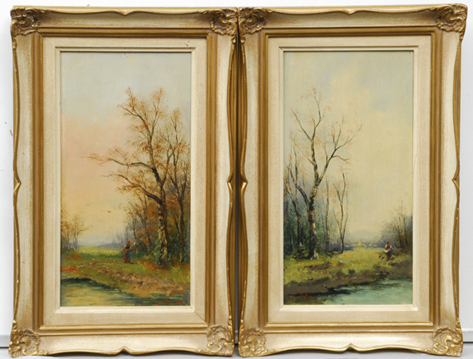 Pair of paintings: Wood landscapes