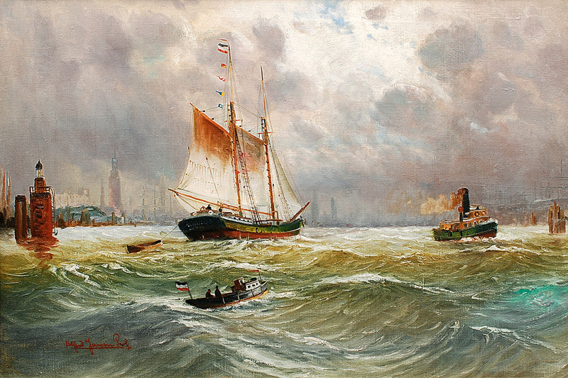 Port of Hamburg with Sailing Ship