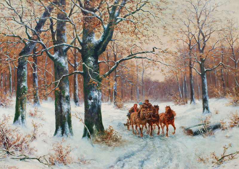 Winter landscape with horse and cart