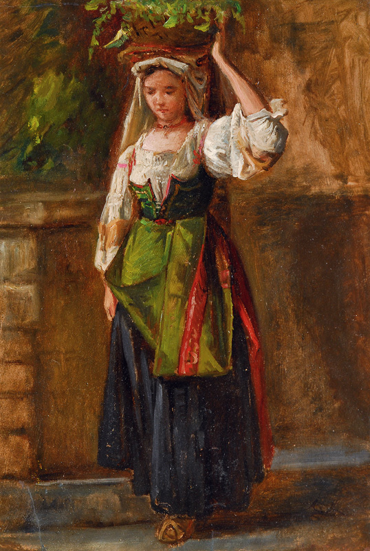 Italian girl with a basket on her head