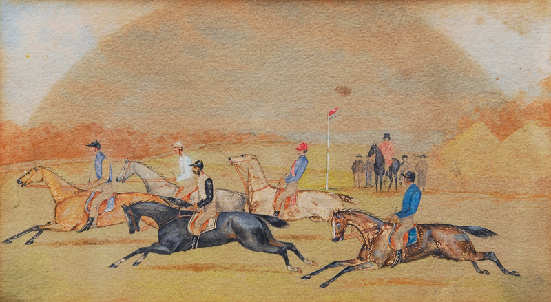 4 Watercolours with Horse Race Scenes