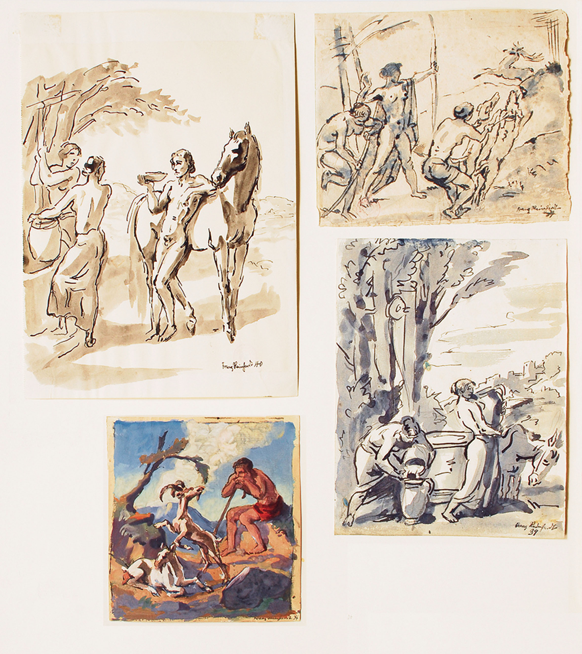 4 Zeichnungen: Arkadische und mythologische Szenen