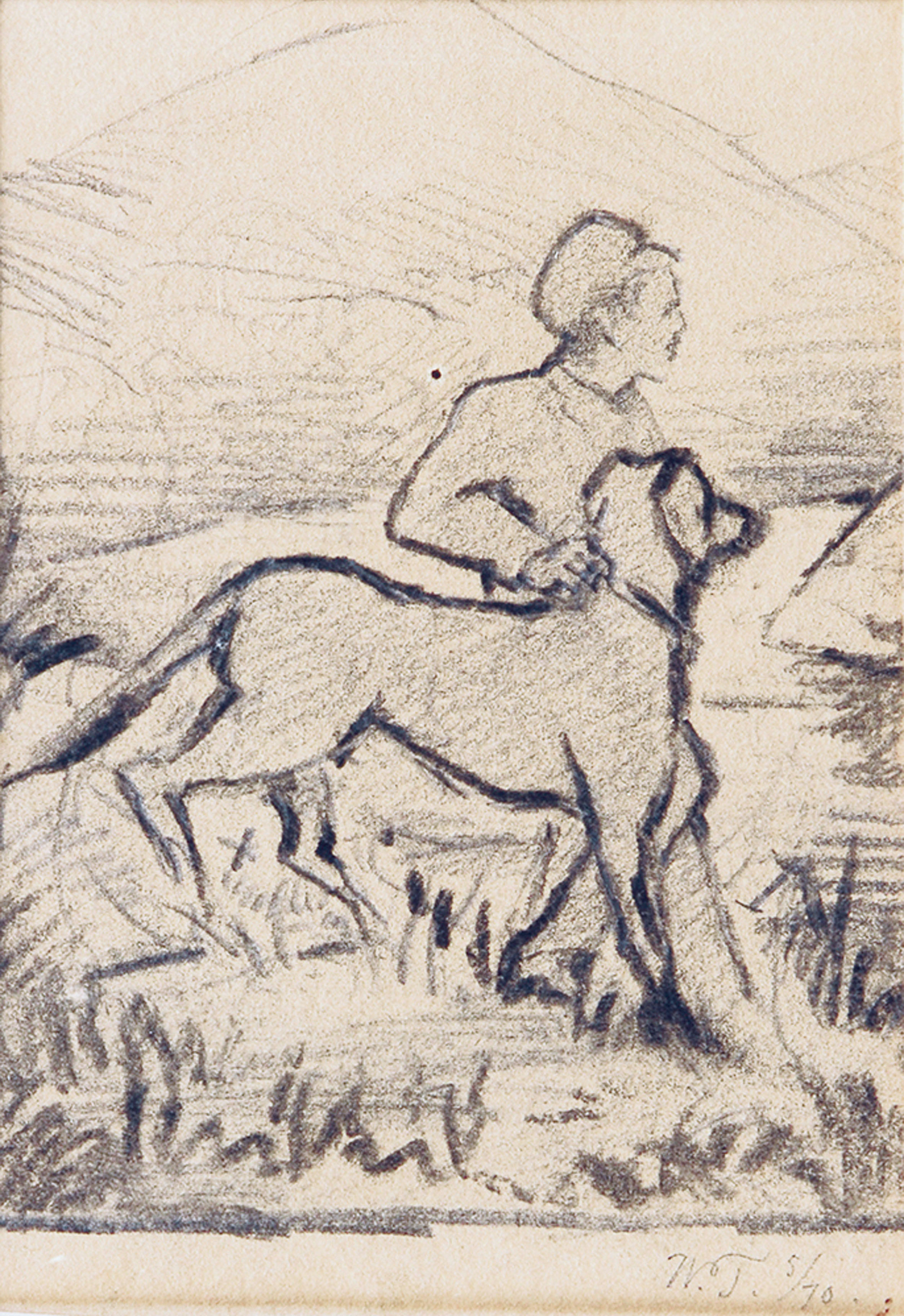 A pair of drawings: A girl with a dog/ Study for a painting