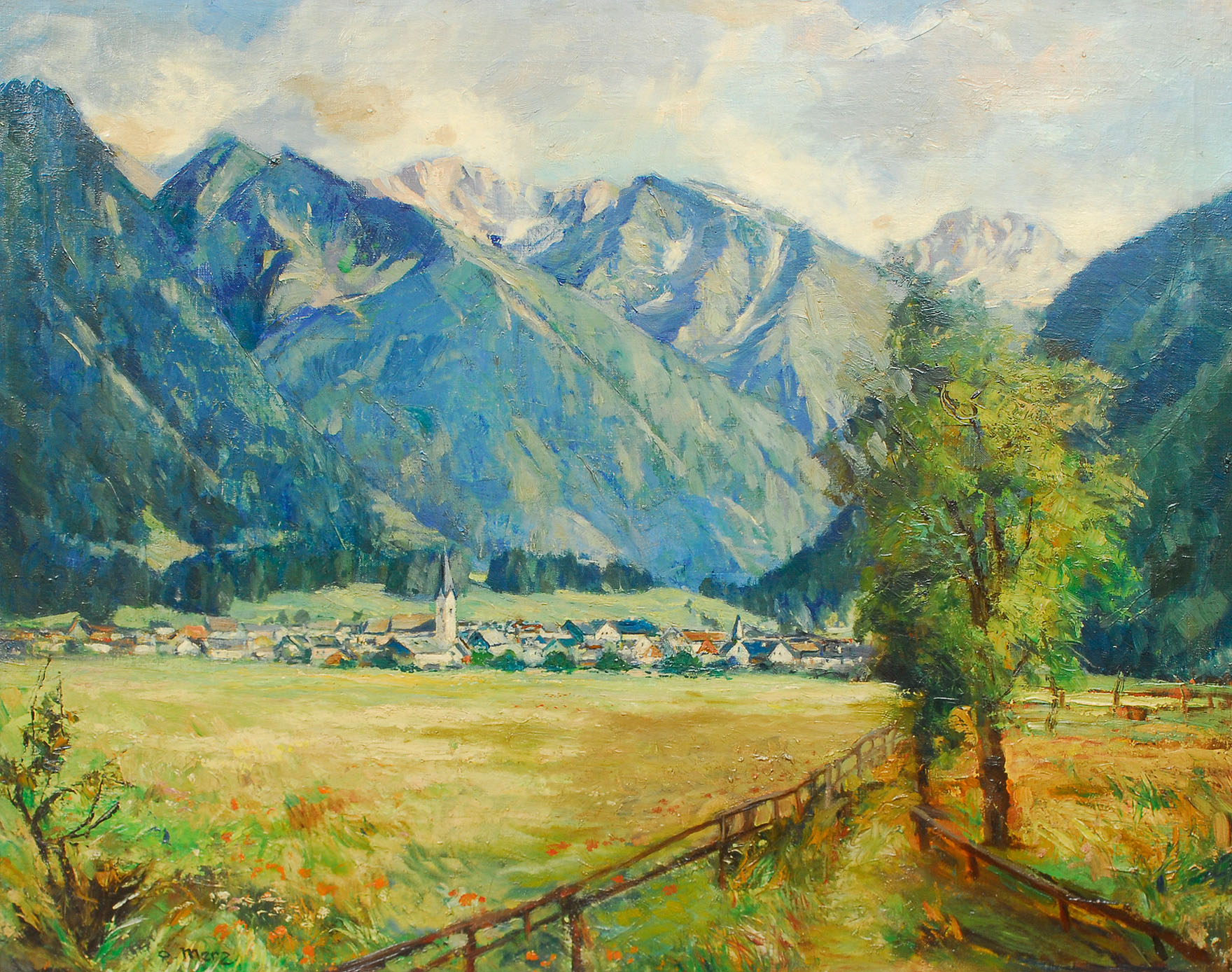Landscape with a village in the Bavarian Alps